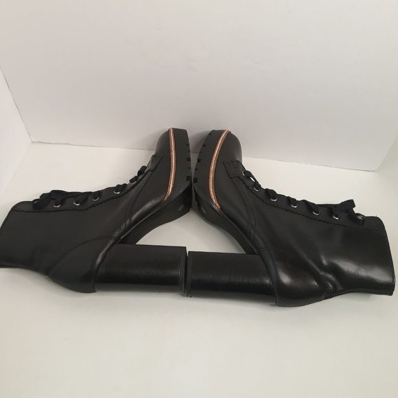 Chelsea & Violet Lexie Leather Lace-up Chunky Block Heel Combat Boot Black 8.5 - Picture 6 of 10